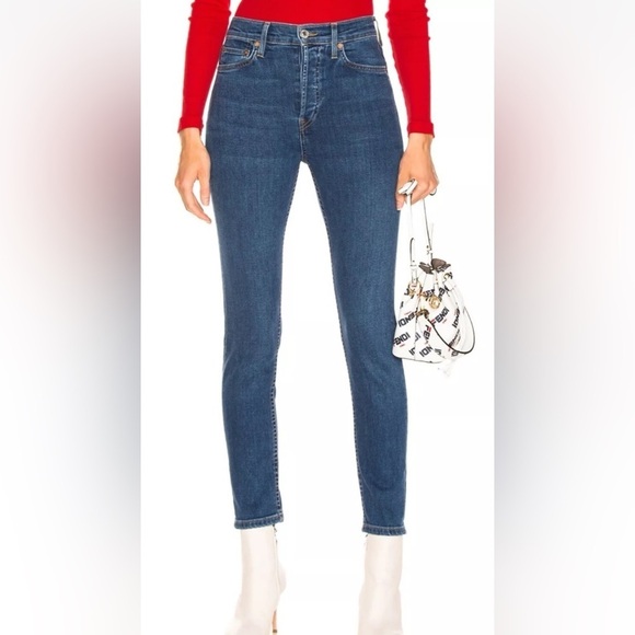 Re/Done High rise ankle crop button fly jeans size 25 medium wash NWT - Picture 1 of 15
